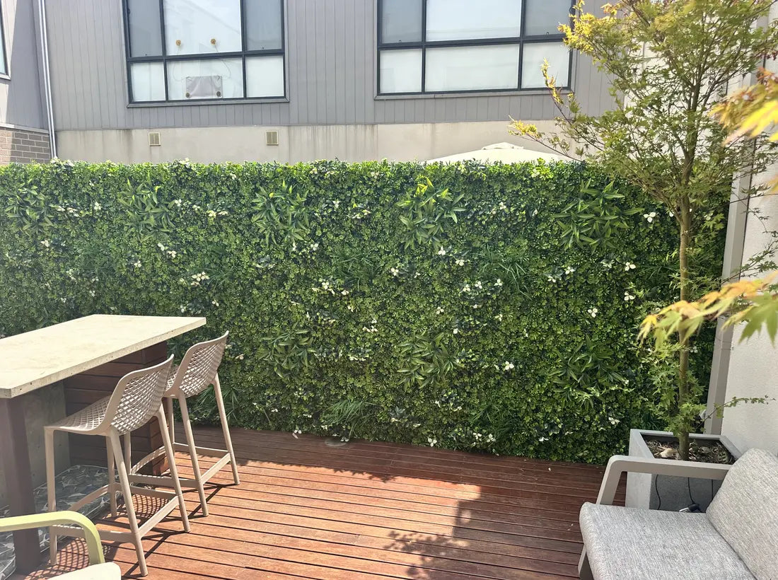 Modern wooden deck artificial green privacy wall