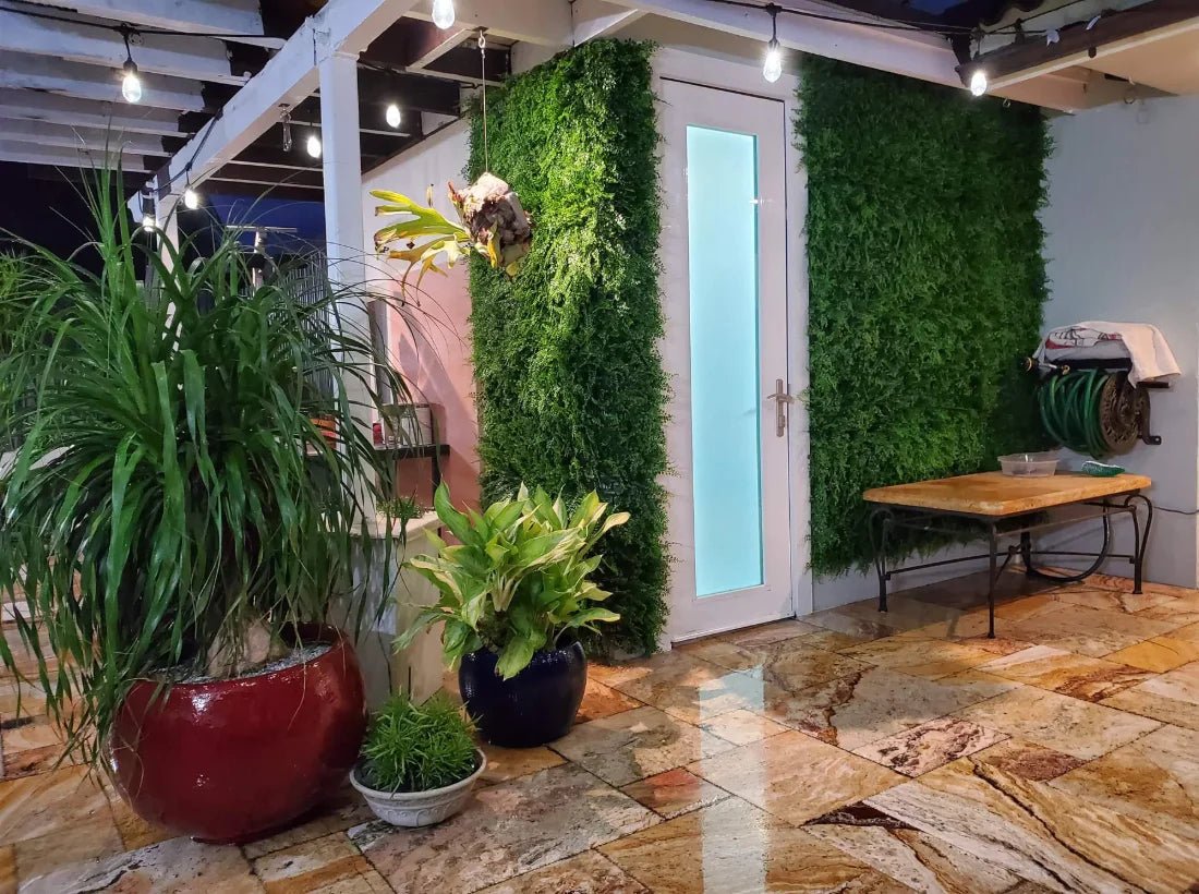 Patio vertical garden wall potted plants lighting