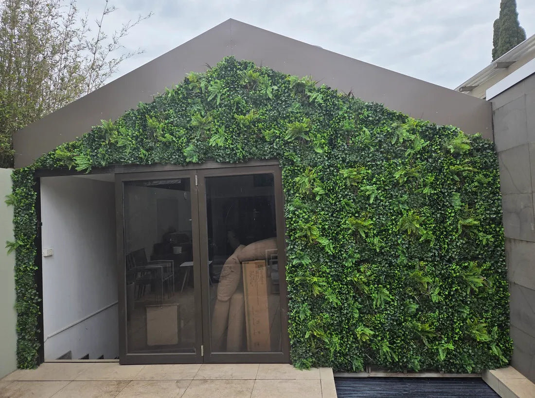 Faux green wall outdoor artificial greenery transformation full vertical garden cover