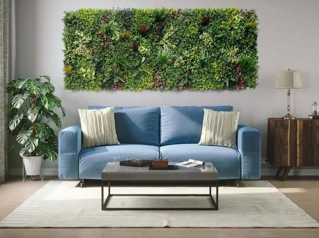 triptych vertical garden set in living room statement piece