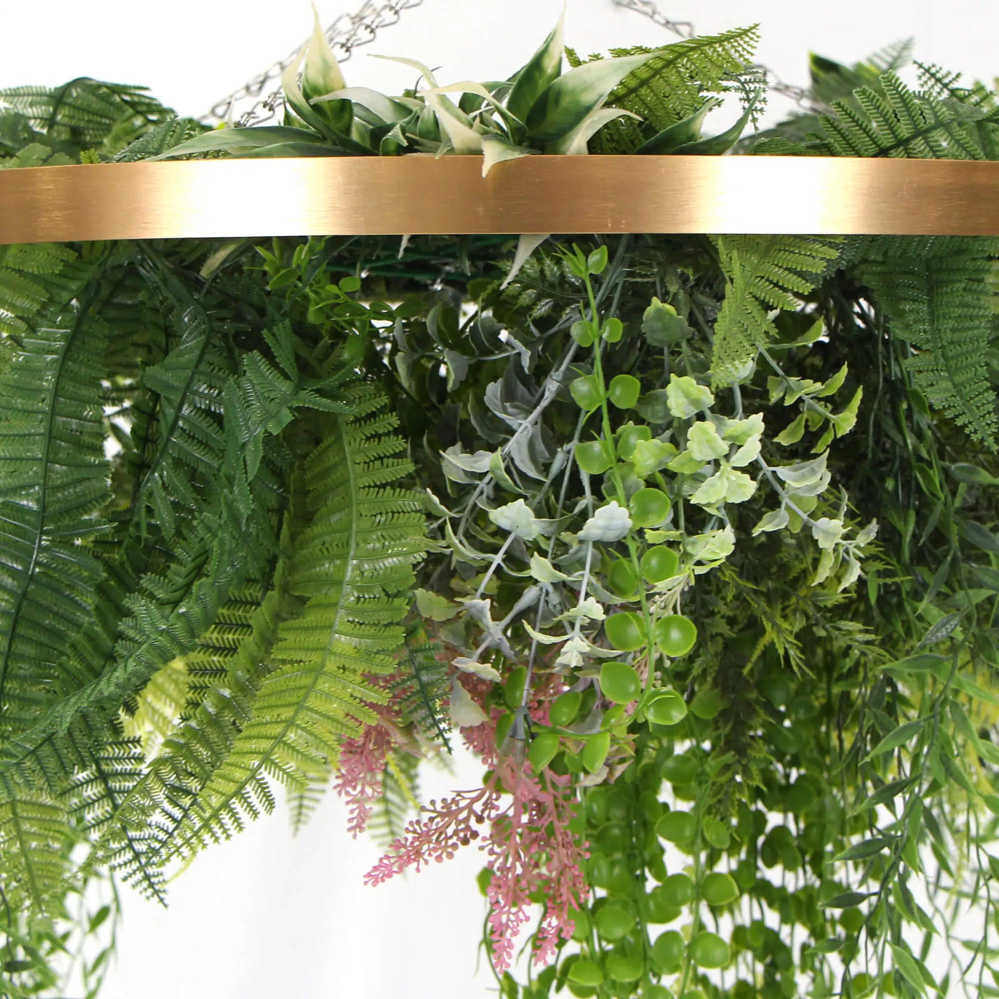 Hanging faux plant disc faux ferns and plants