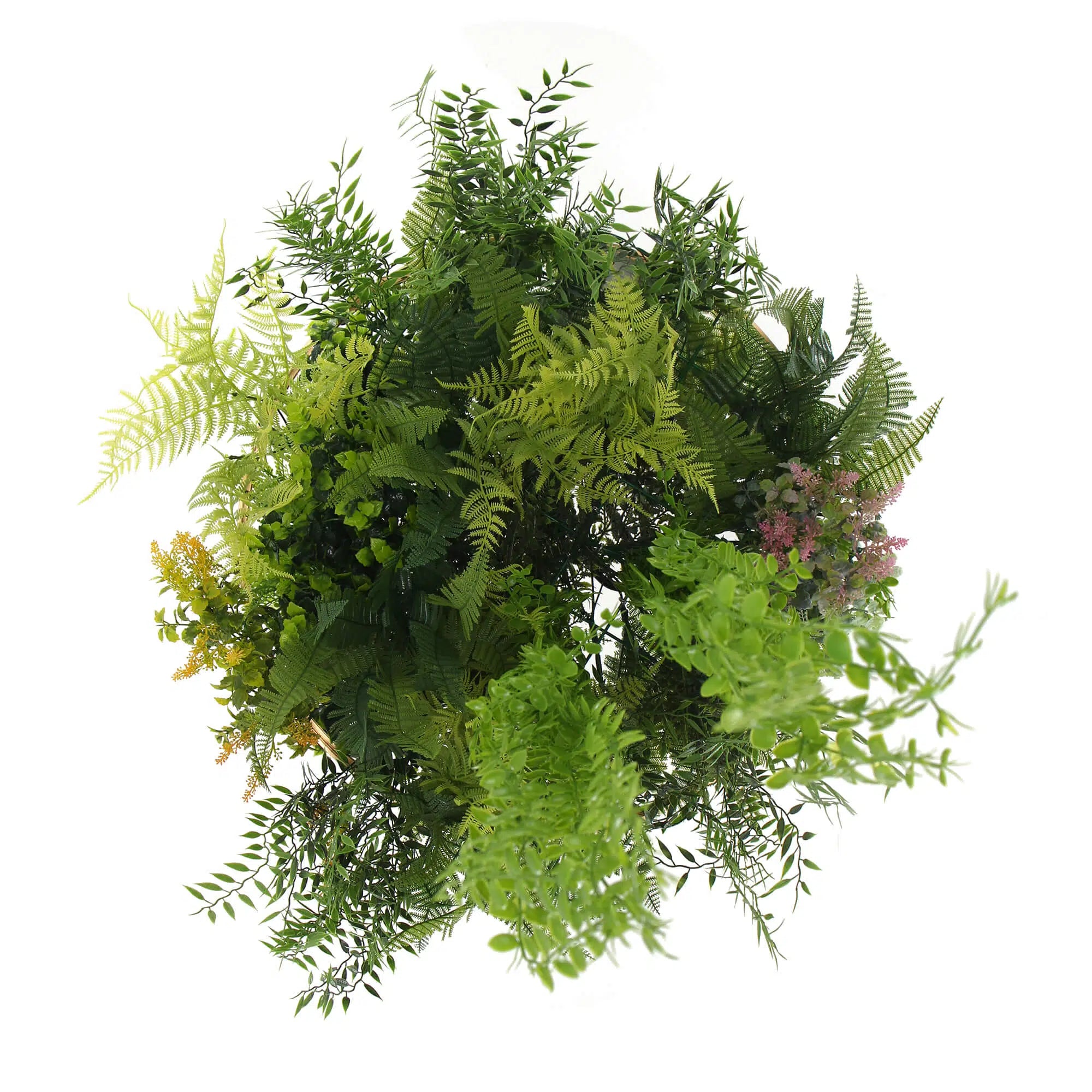 Artificial hanging plant disc with gold frame and faux pearls