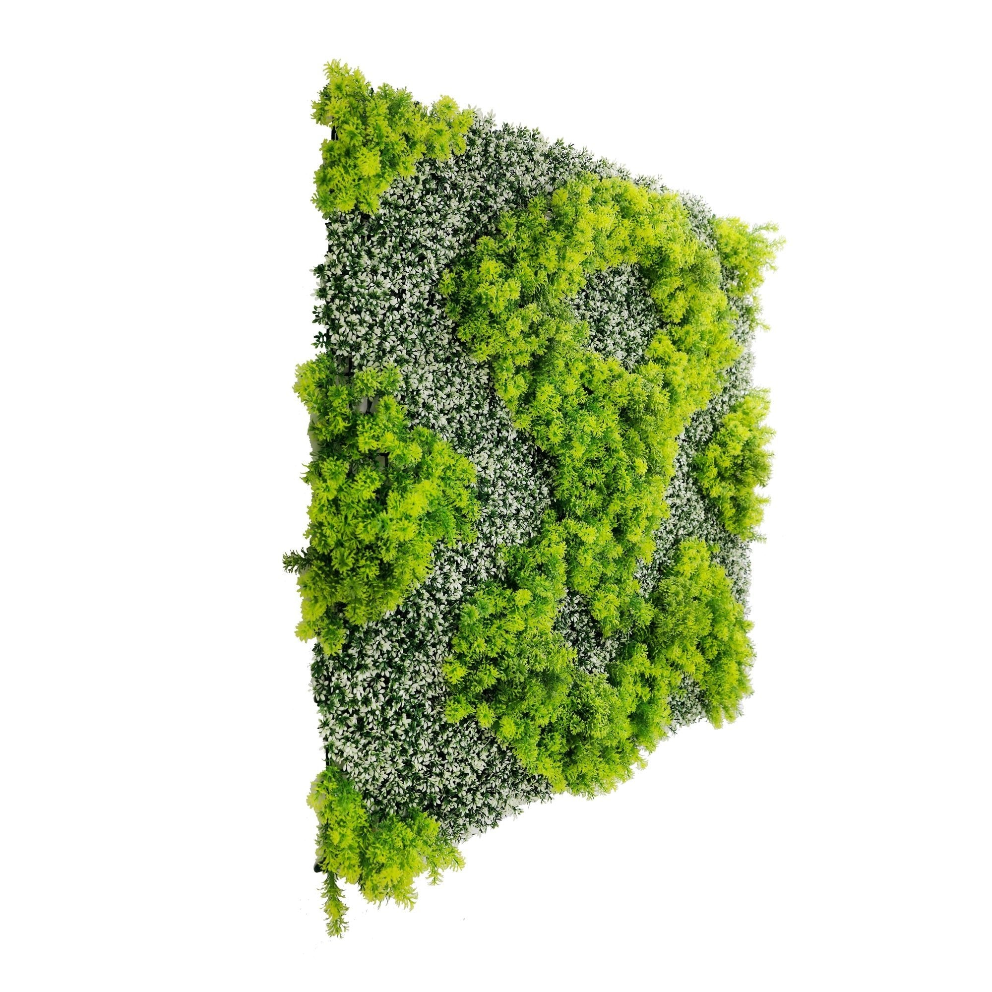 Natural Green and White Moss Artificial Vertical Garden Green Wall Panel 40×40in – UV Resistant – Commercial Grade