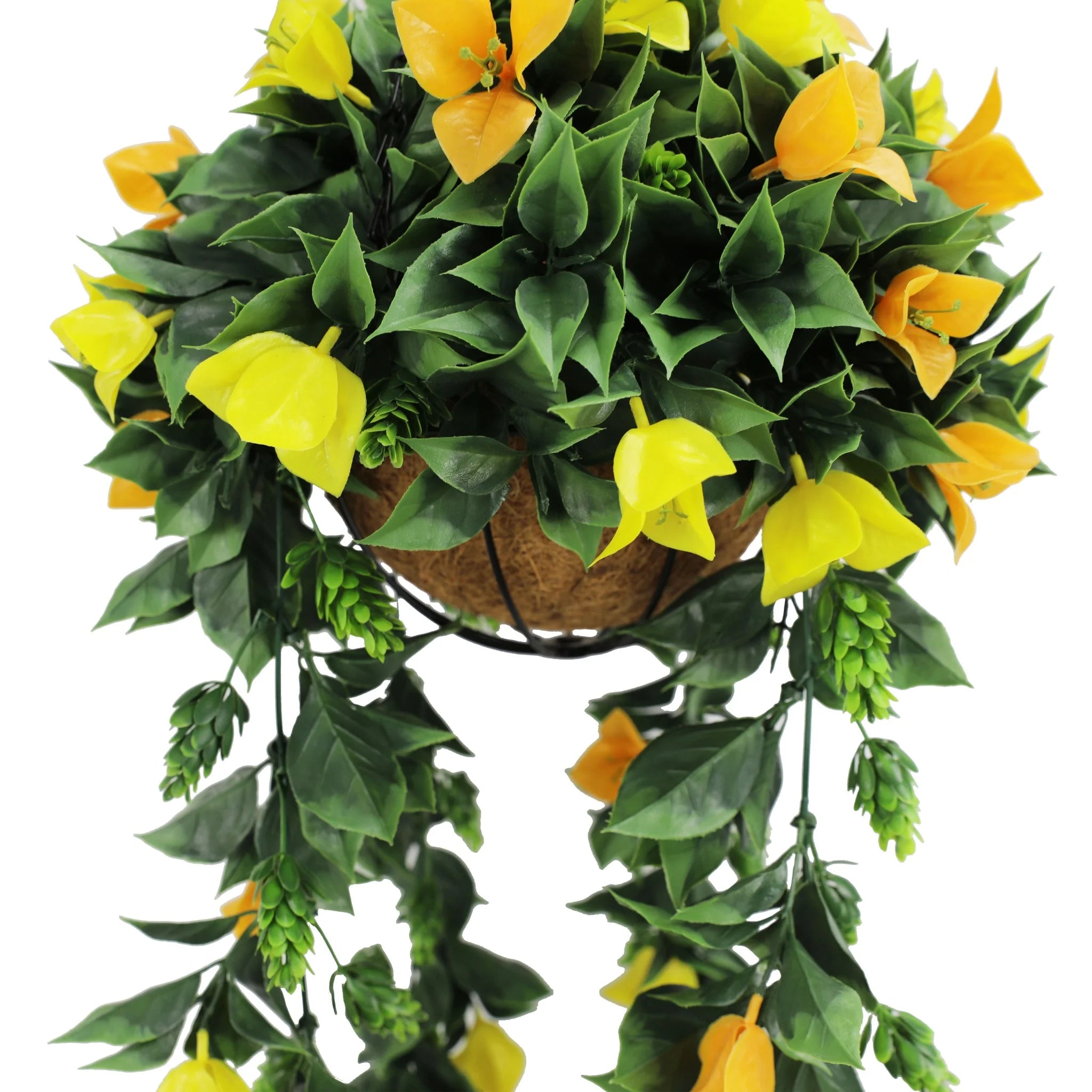 Artificial Hanging Basket – Orange & Yellow Bougainvillea (12in x 31.5in | 30cm x 80cm, UV Resistant)