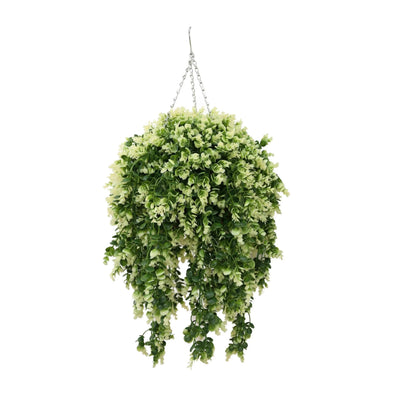 Cesta colgante artificial – Verde perenne de primavera – Resistente a los rayos UV