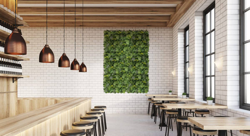 Premium Fern Artificial Green Wall Panel with Flowers in a Diner Restaurant