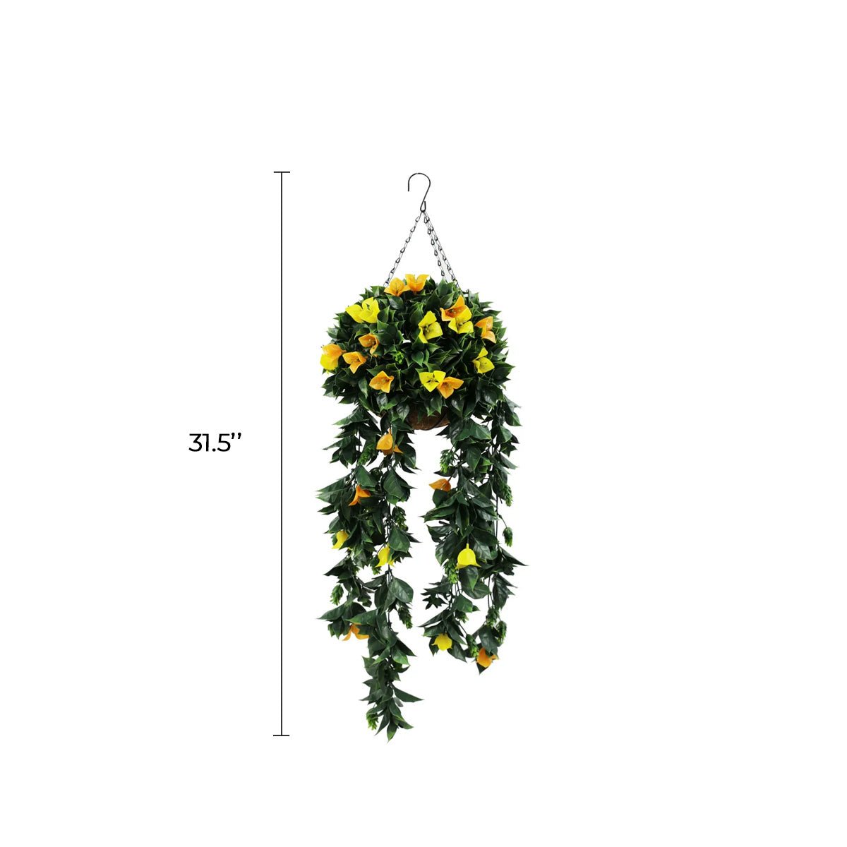 Artificial Hanging Basket – Orange & Yellow Bougainvillea (12in x 31.5in | 30cm x 80cm, UV Resistant)