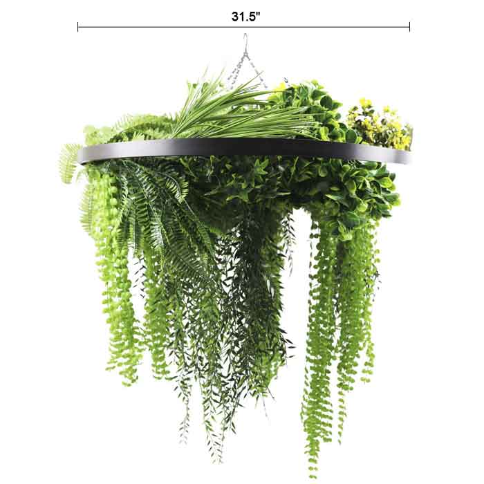 Draping Fern Artificial Roof Hanging Disc 31.5in – Black Frame – UV Resistant
