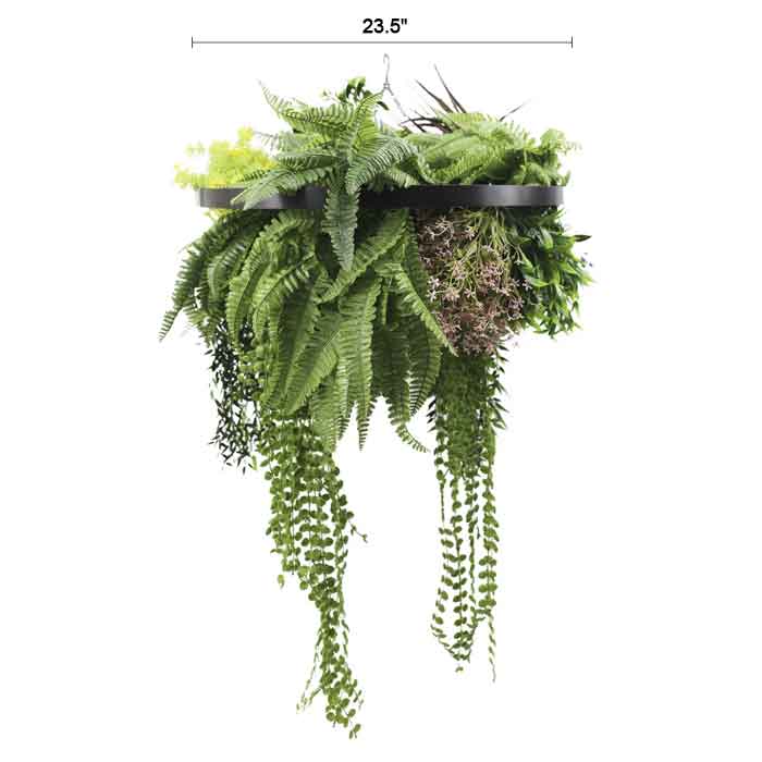 Tropical Foliage Artificial Roof Hanging Disc 23.5in – Black Frame – UV Resistant