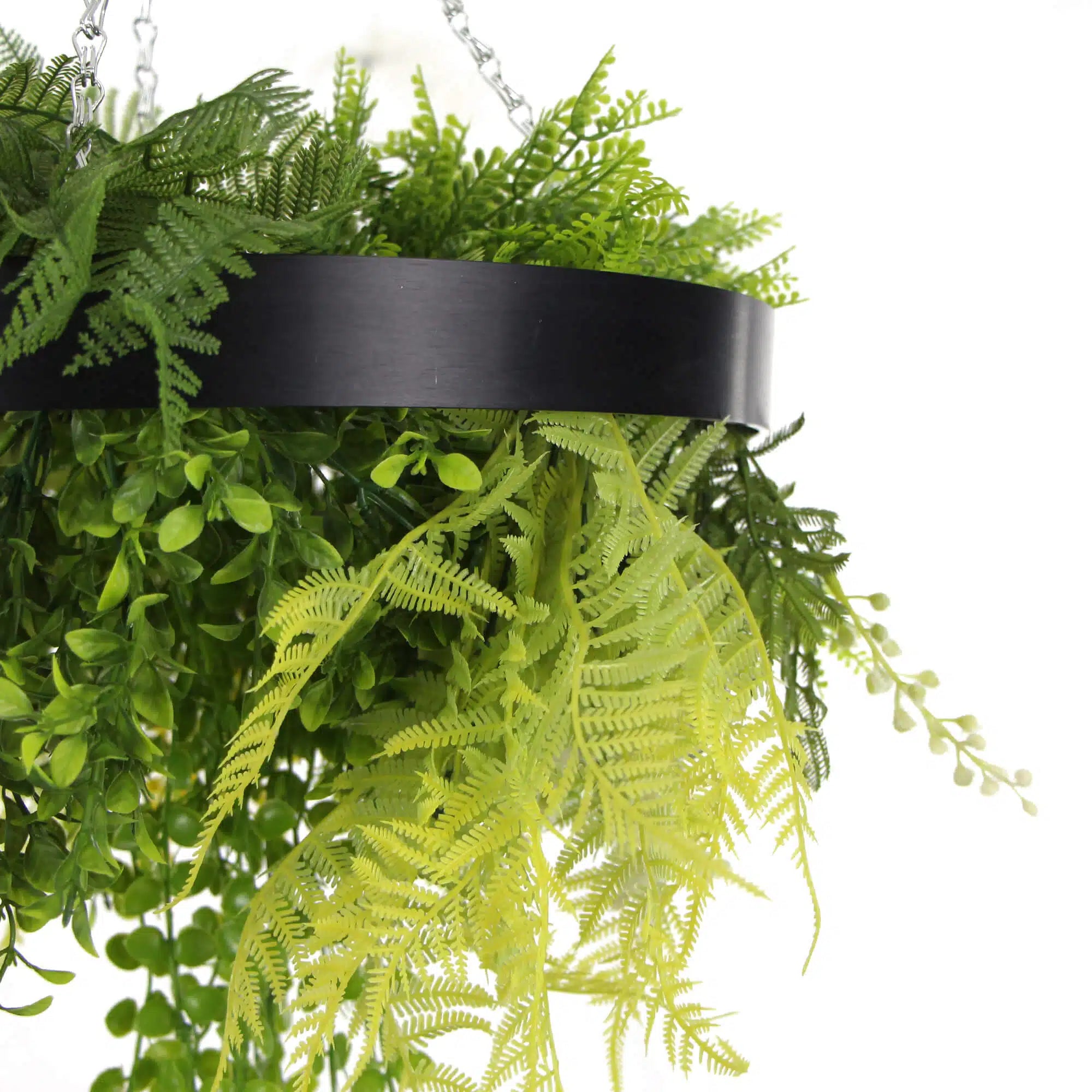 Disco colgante de techo con marco negro y plantas de imitación drapeadas de 15,5"