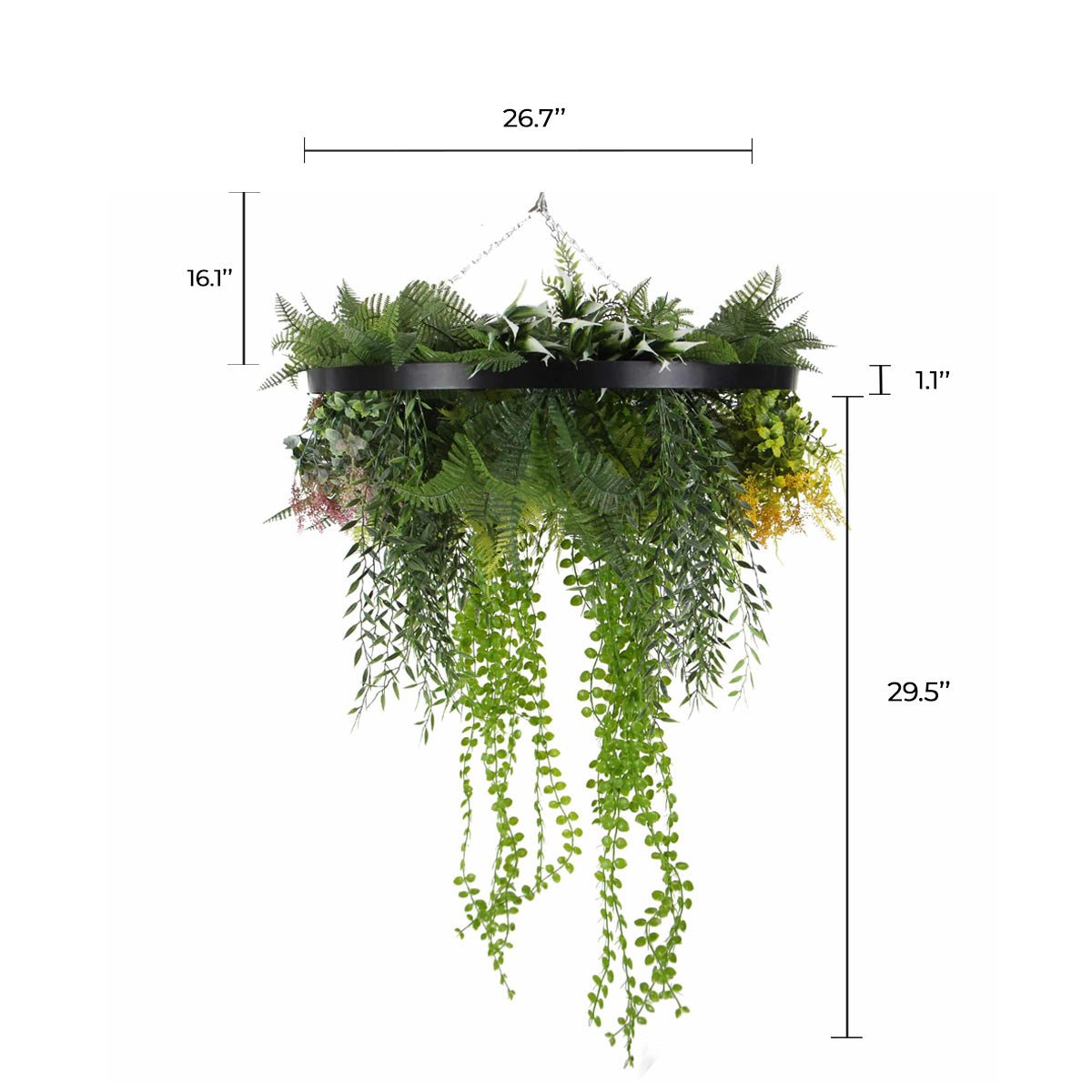 Draping Plant Artificial Roof Hanging Disc 24in – Black Frame – UV Resistant — Artificial Hanging Plants & Bushes from…