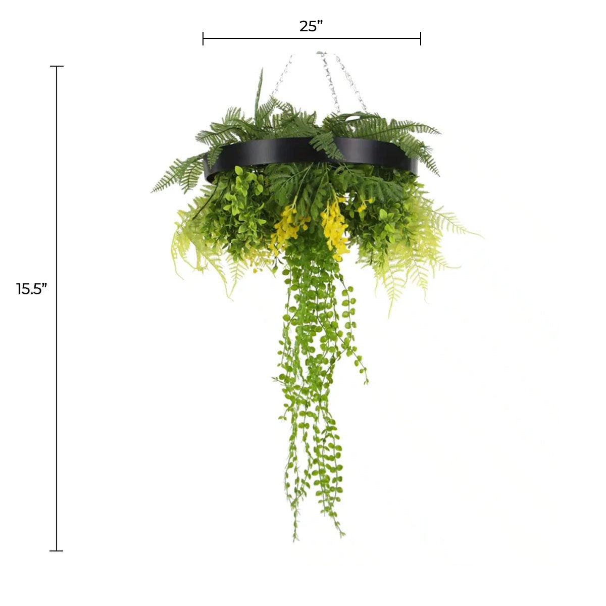 Disco colgante de techo con marco negro y plantas de imitación drapeadas de 15,5"
