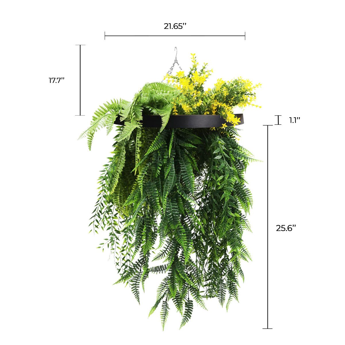 Black Framed Hanging Disc with Bright Tropical Foliage and Draping Ferns UV Resistant Small