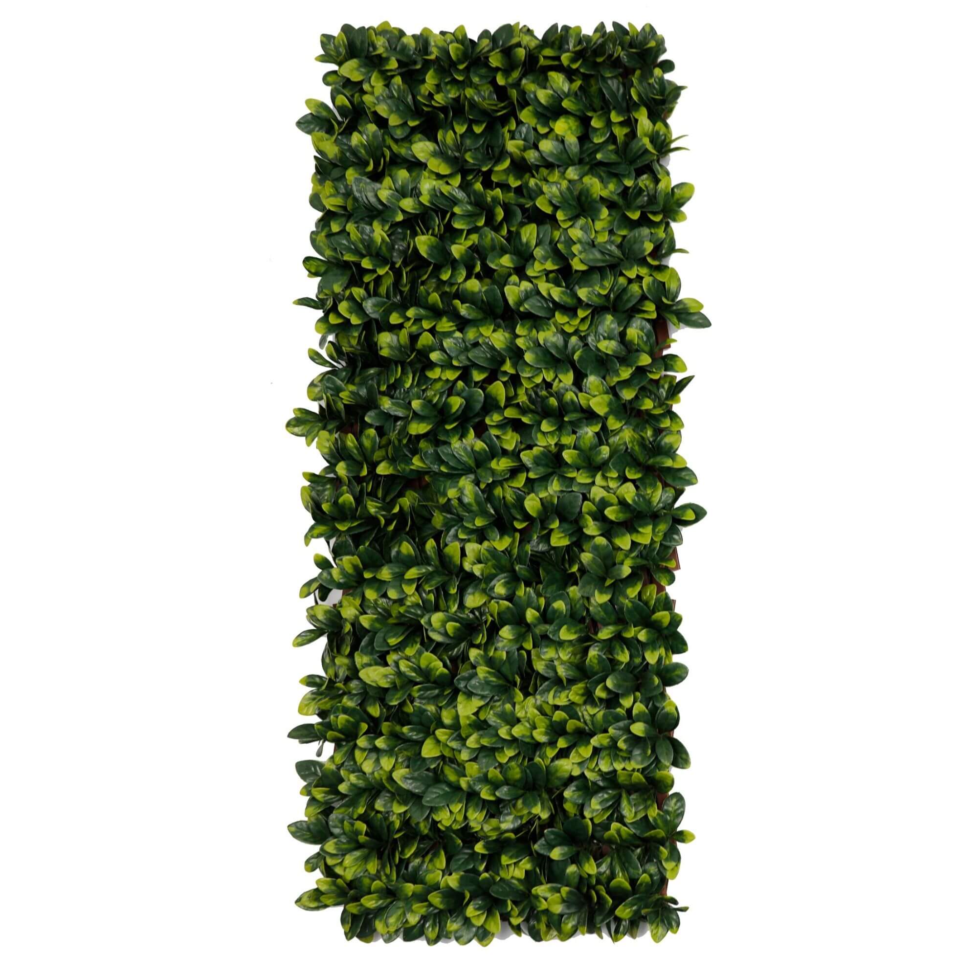 Expandable faux ficus leaf privacy fence panel with dense green leaves and UV-resistant lattice design