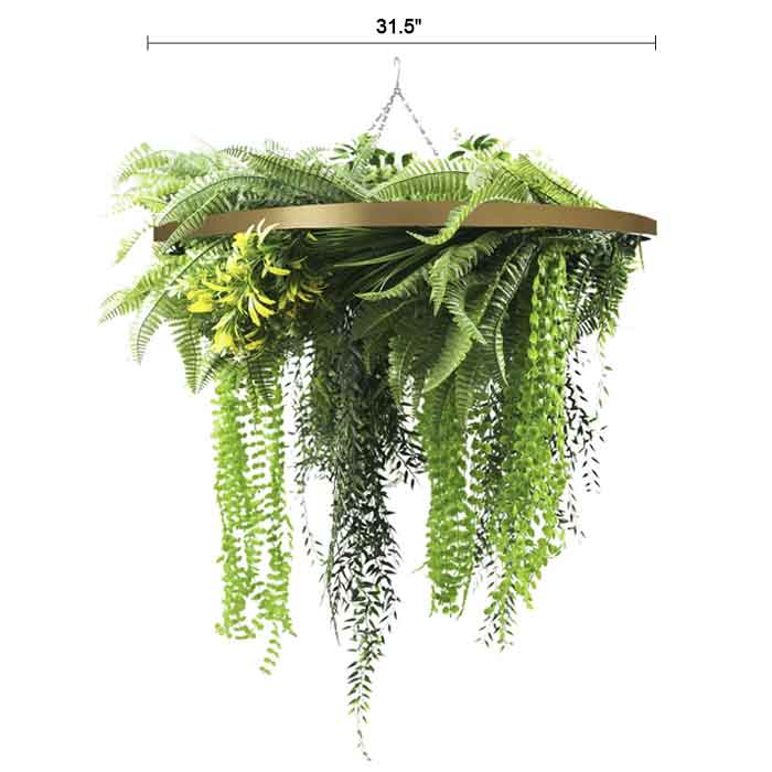 Draping Fern Artificial Roof Hanging Disc 31.5in – Gold Frame – UV Resistant
