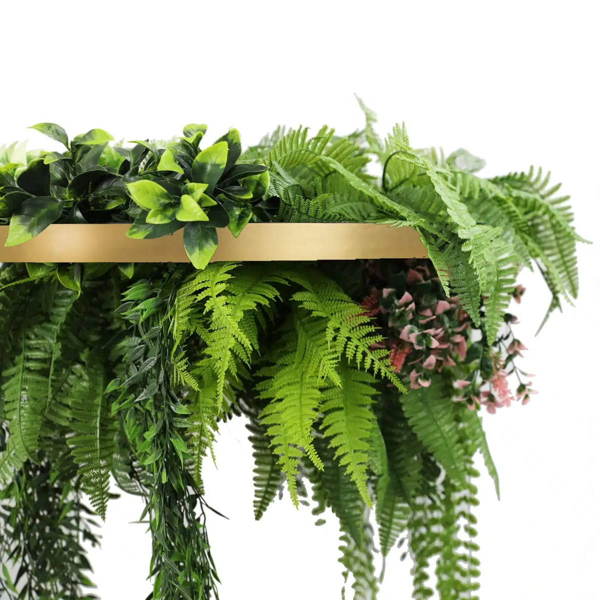 Artificial Roof Hanging Disc 29.5in long – Gold Frame – UV Resistant, Non Fire Resistant Artificial Hanging Plants & Bushes