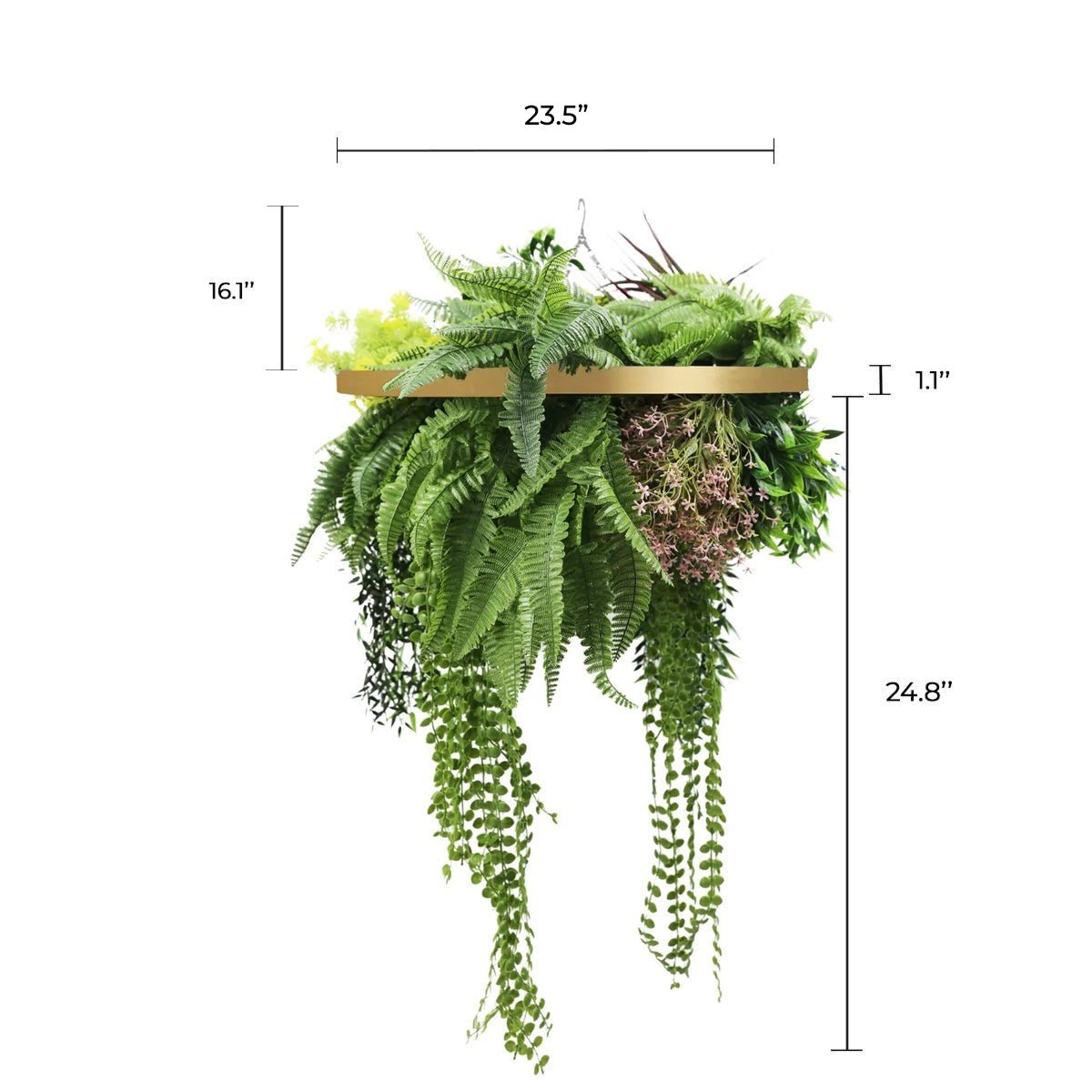 Artificial Hanging Plant Chandelier – Tropical Foliage Circular Ring (24.8in long) Gold Frame – UV Resistant — Artificial…