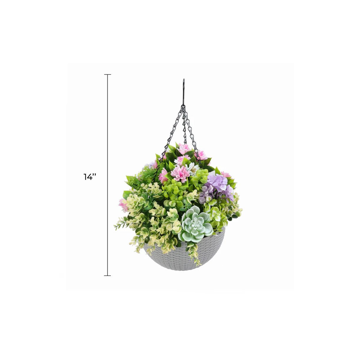 Succulent Artificial Hanging Basket 14in – UV Resistant — Artificial Hanging Plants & Bushes from Designer Plants USA
