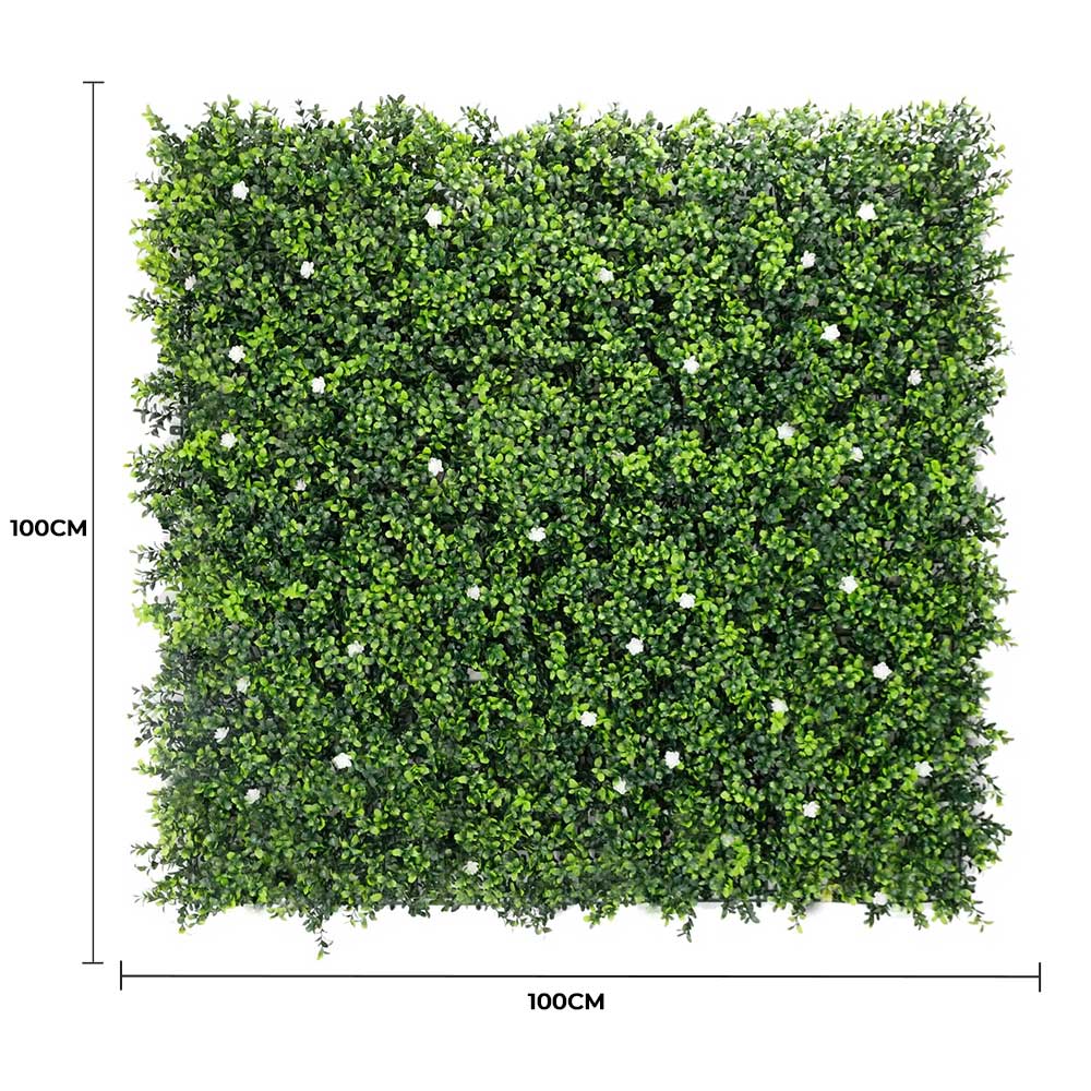 Pared de boj artificial con flores blancas 40" x 40" 11SQ FT resistente a los rayos UV