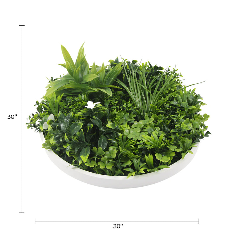 Luxury Artificial Green Wall Plant Wall Circle 30" White Frame UV Resistant