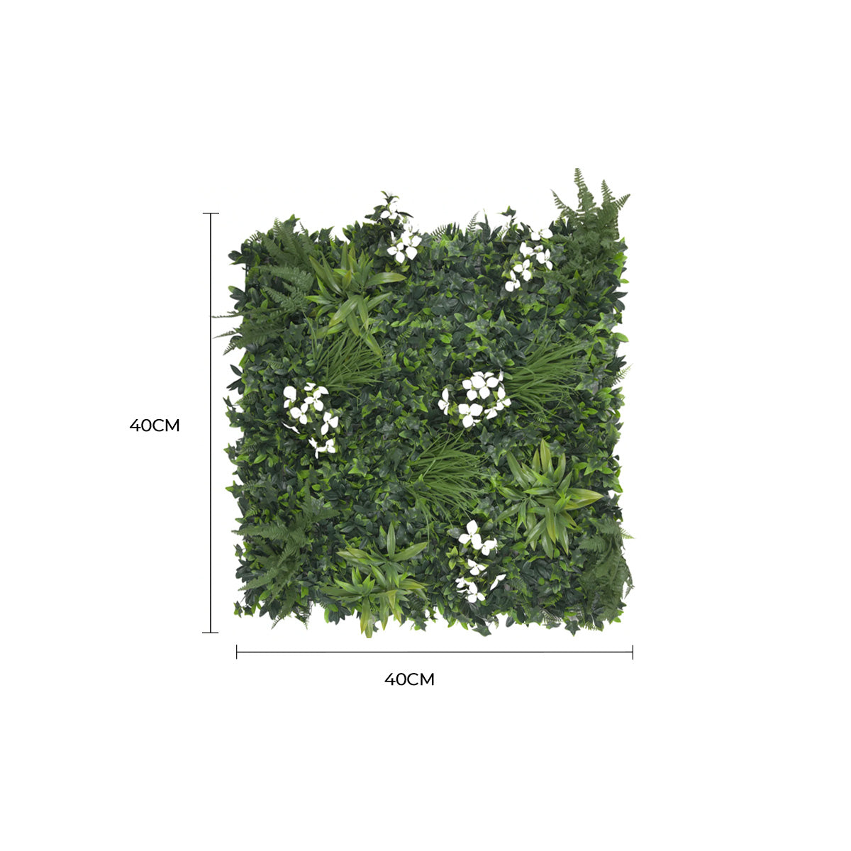 Jardín vertical artificial de lujo, color blanco como la nieve, 40 x 40 pulgadas, 11 pies cuadrados, grado comercial, resistente a los rayos UV