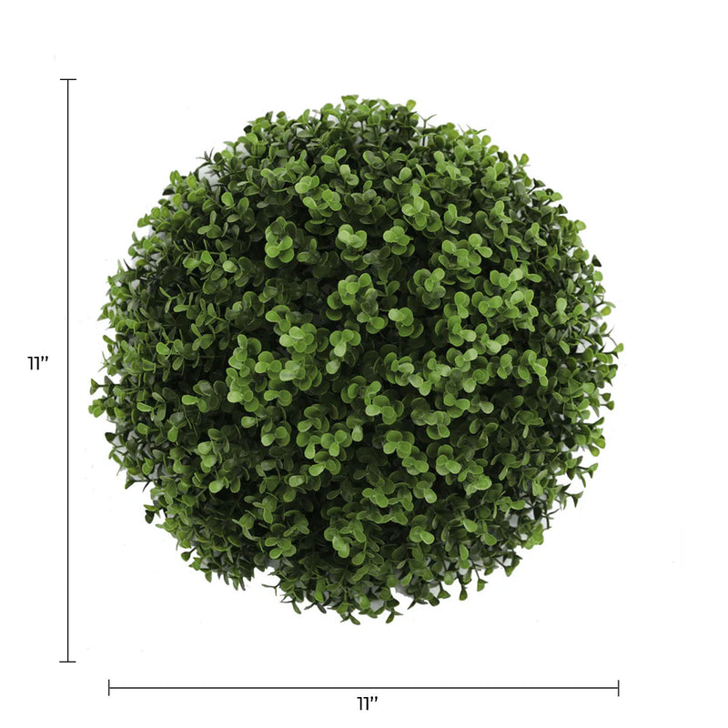 Natural Green Artificial Buxus Topiary Ball 11" UV Resistant Set of 2