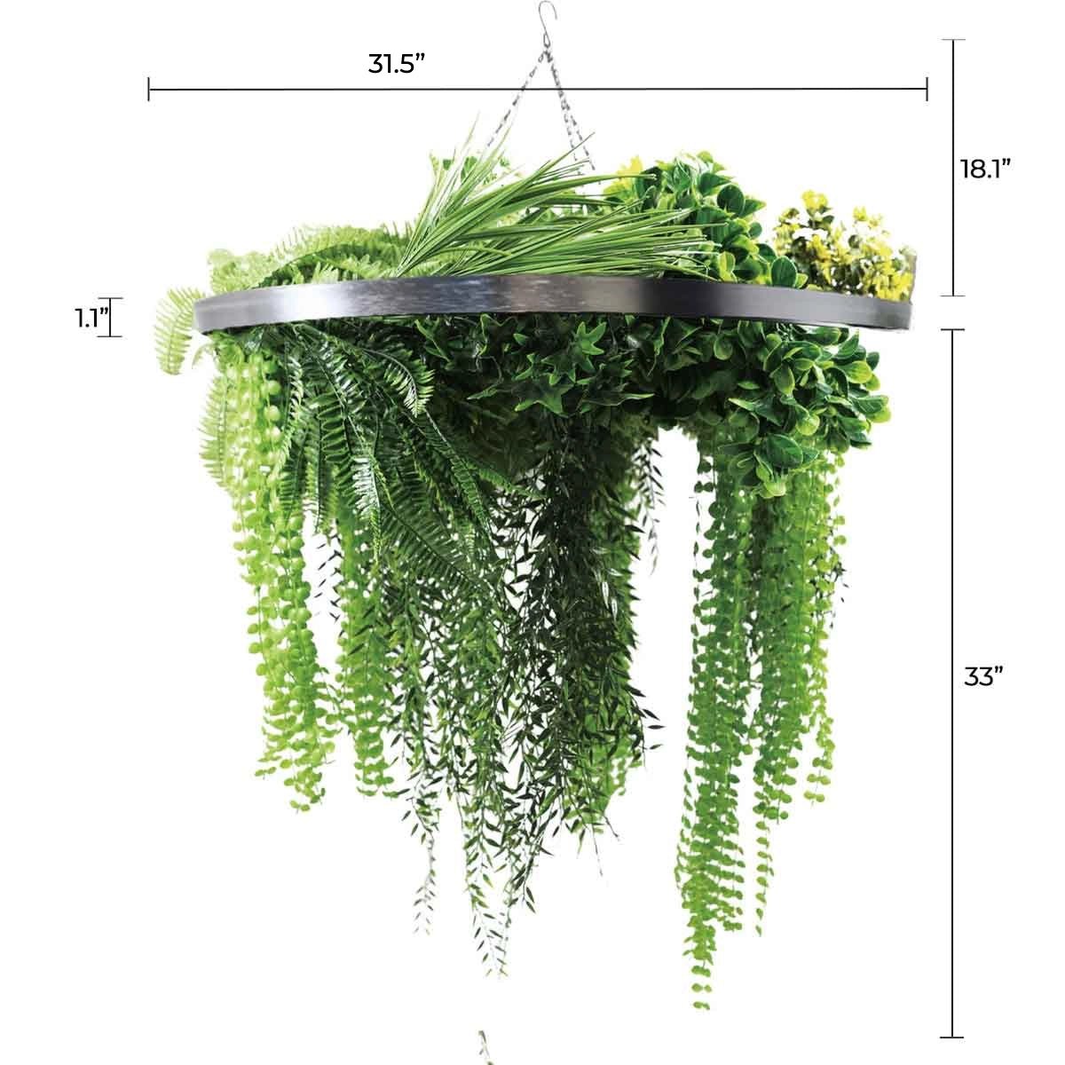 Artificial Hanging Plant Chandelier – Draping Fern Circular Ring (33in long) Silver Frame – UV Resistant — Artificial…