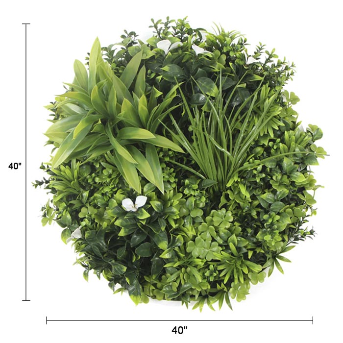Slimline White Flowering Artificial Green Wall Disc 40in – White Frame – UV Resistant — Living Walls from Designer Plants USA