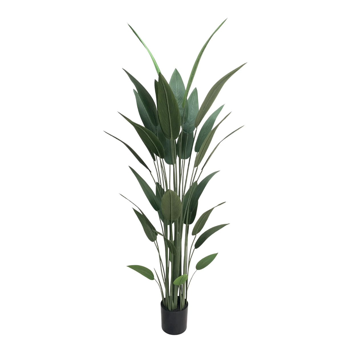 Artificial potted plant with green leaves on a white background