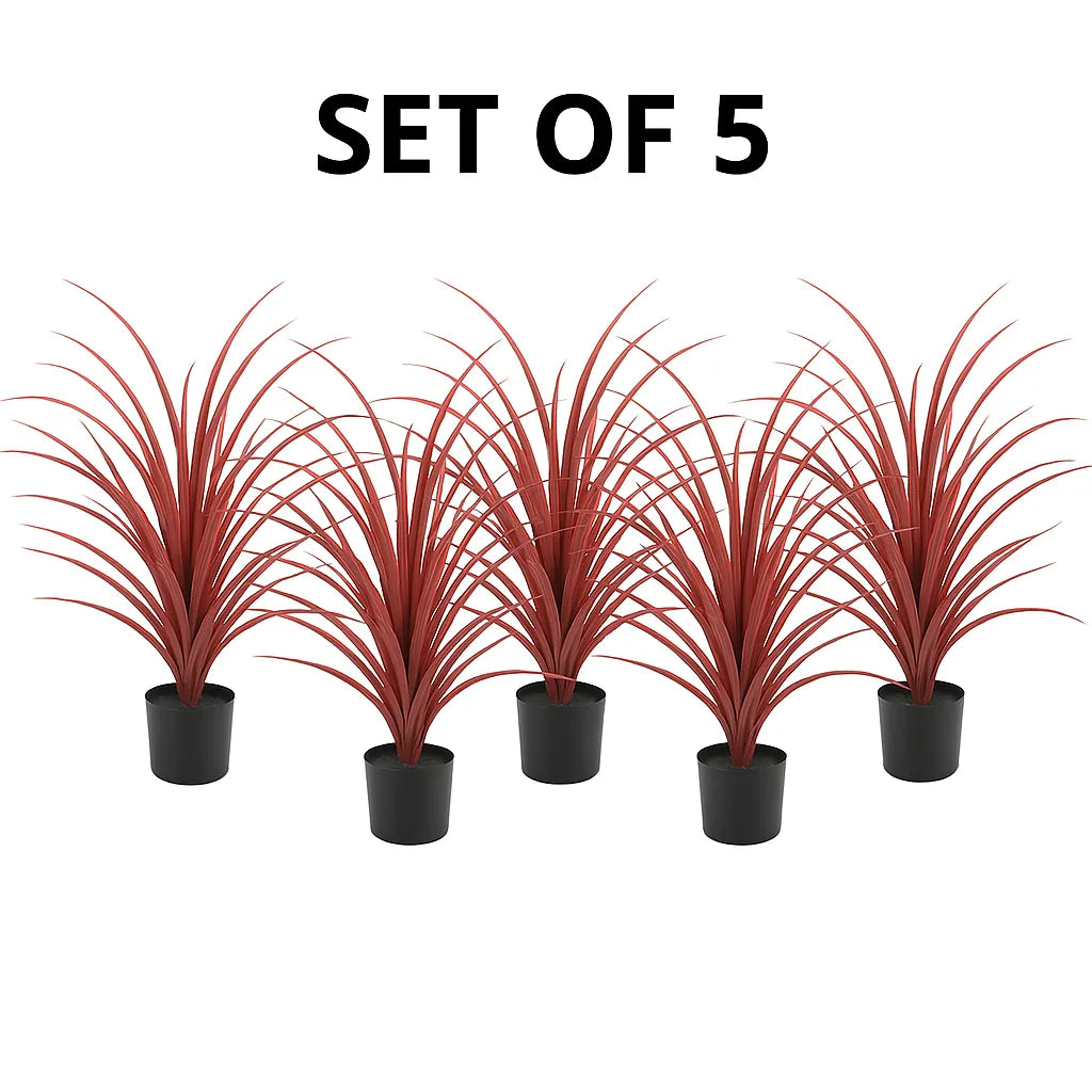 Set of 5 Potted Artificial Long Grass Burgundy (Yucca Grass) 30" UV Resistant (Clearance Price)