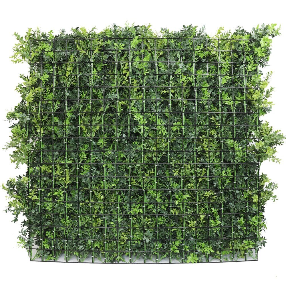 Mixed Green Ultra Dense Boxwood Artificial Vertical Garden Green Wall Panel 40×40in 11 SQ FT – NFPA701 Fire Rated – Metal…