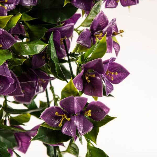 A beautiful display of (5 Pieces) Vibrant Purple Hanging Artificial Bougainvillea Plants UV Resistant, 35" on a clean white background.