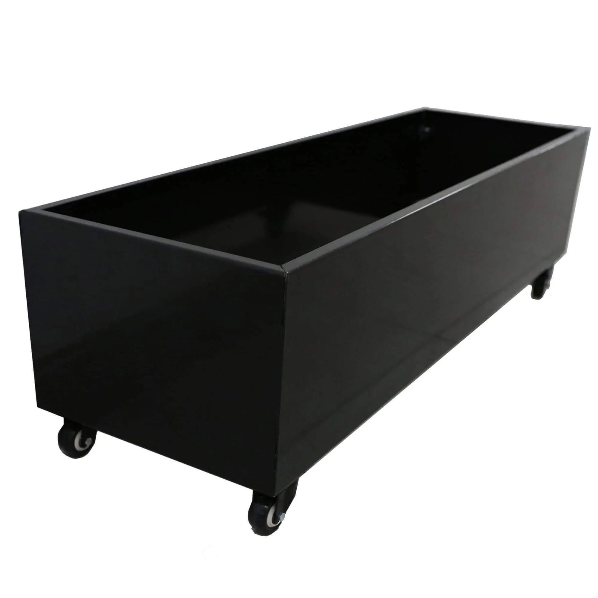Black Metal Planter Medium with Wheels – For Artificial Hedges
