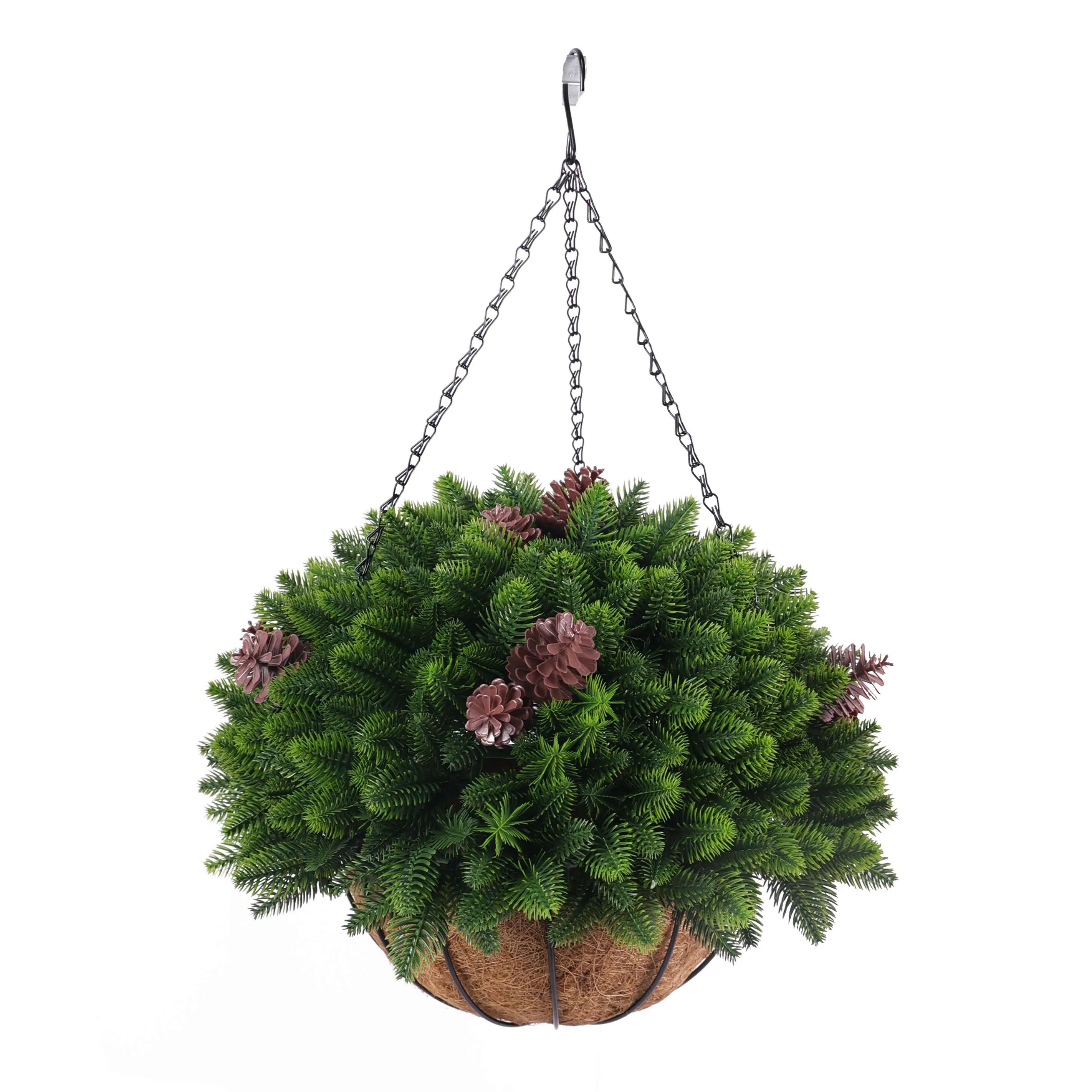 christmas hanging basket plants Cedar Pine Cone Artificial Hanging Basket 18in UV Resistant