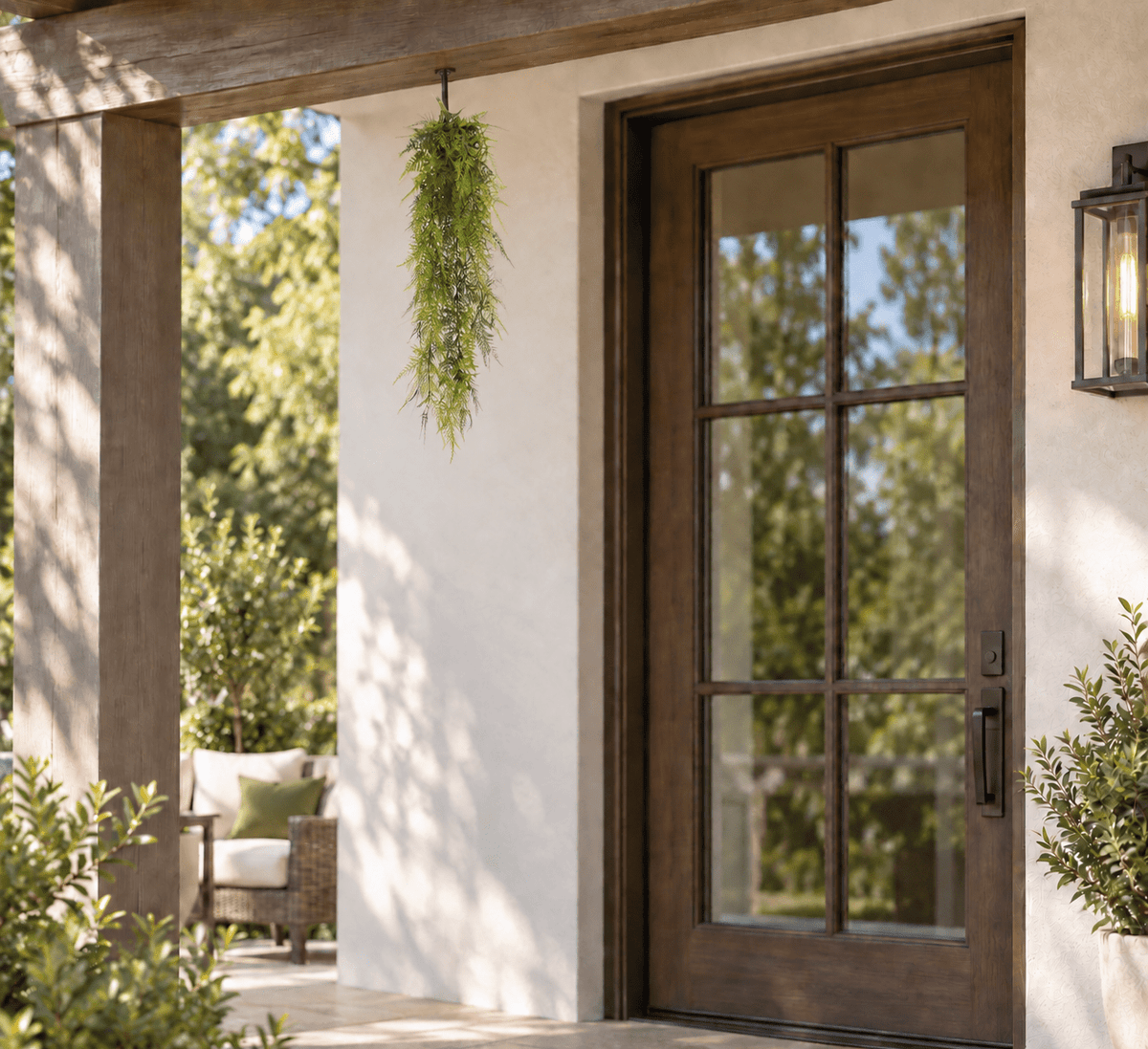 Single 30-inch UV-resistant lace fern hanging garland shown outdoors at accurate scale