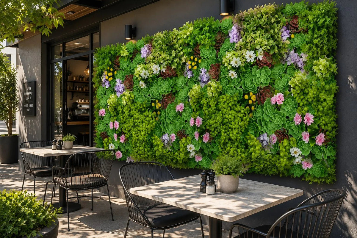 Dense Succulent Artificial Vertical Garden Green Wall Panel 20×20in – UV Resistant – Commercial Grade - Designer Plants USA