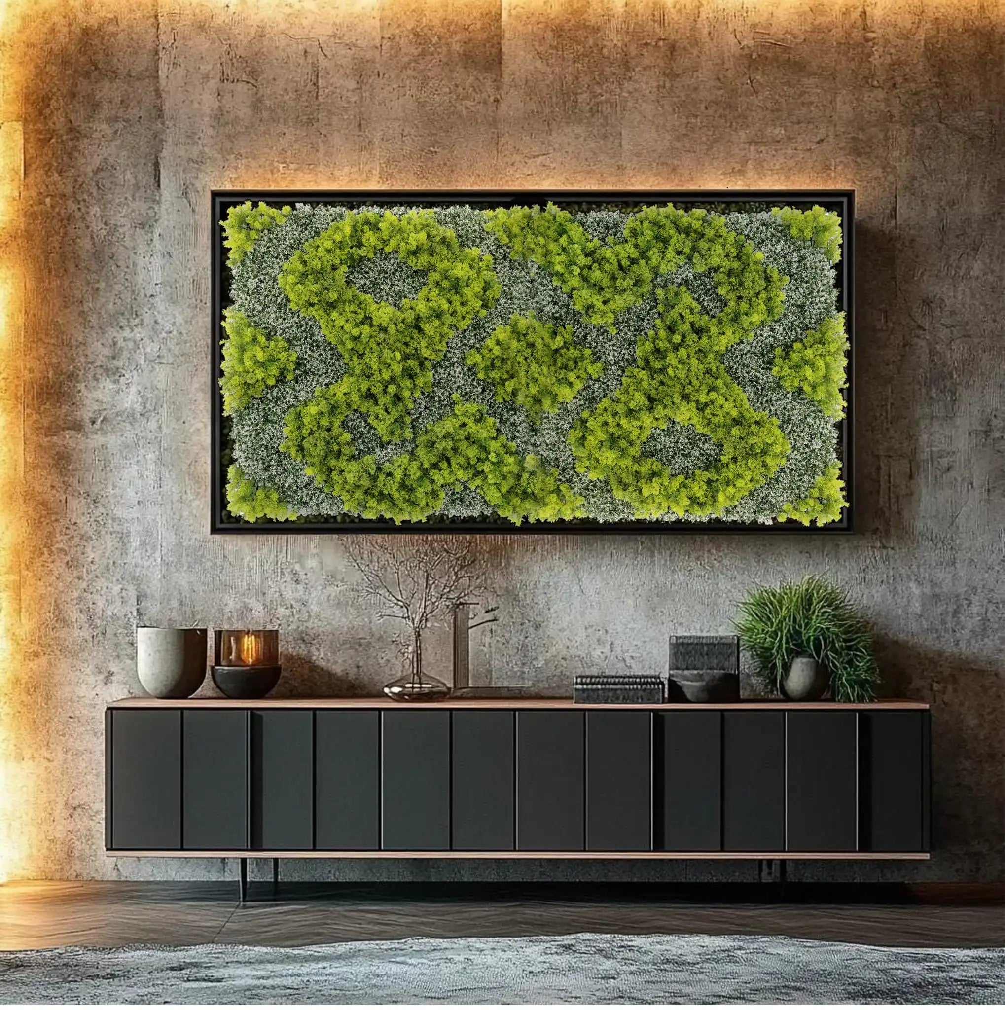 Natural Green and White Moss Artificial Vertical Garden Green Wall Panel 40×40in – UV Resistant – Commercial Grade