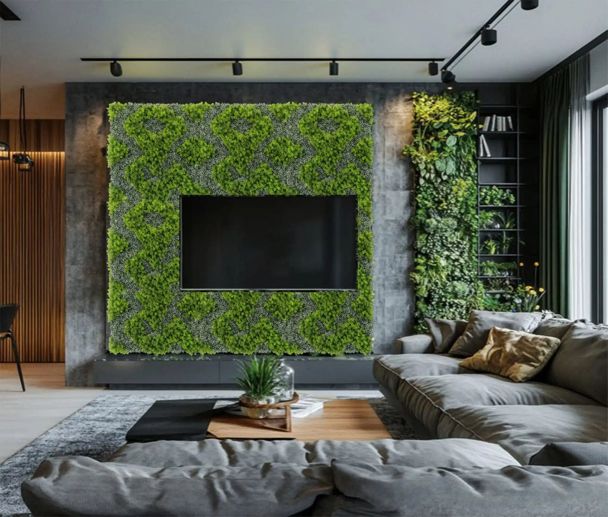 Natural Green and White Moss Artificial Vertical Garden Green Wall Panel 40×40in – UV Resistant – Commercial Grade — view 8…