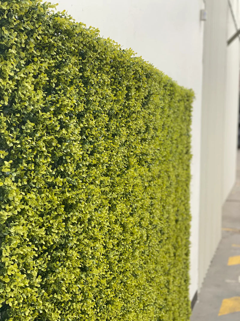 Yellow Boxwood Faux Hedge Panel on a Fence