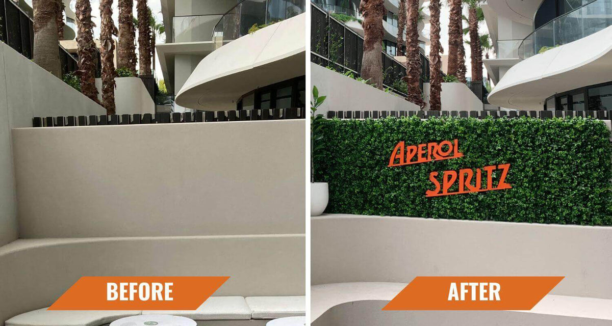Business Signage with An Artificial Green Wall Panel