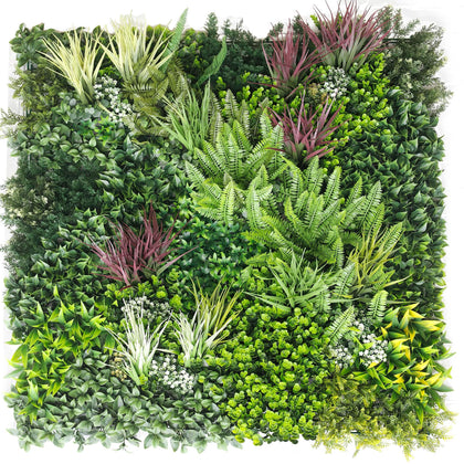 High quality artificial green wall panel with ferns and red grasses