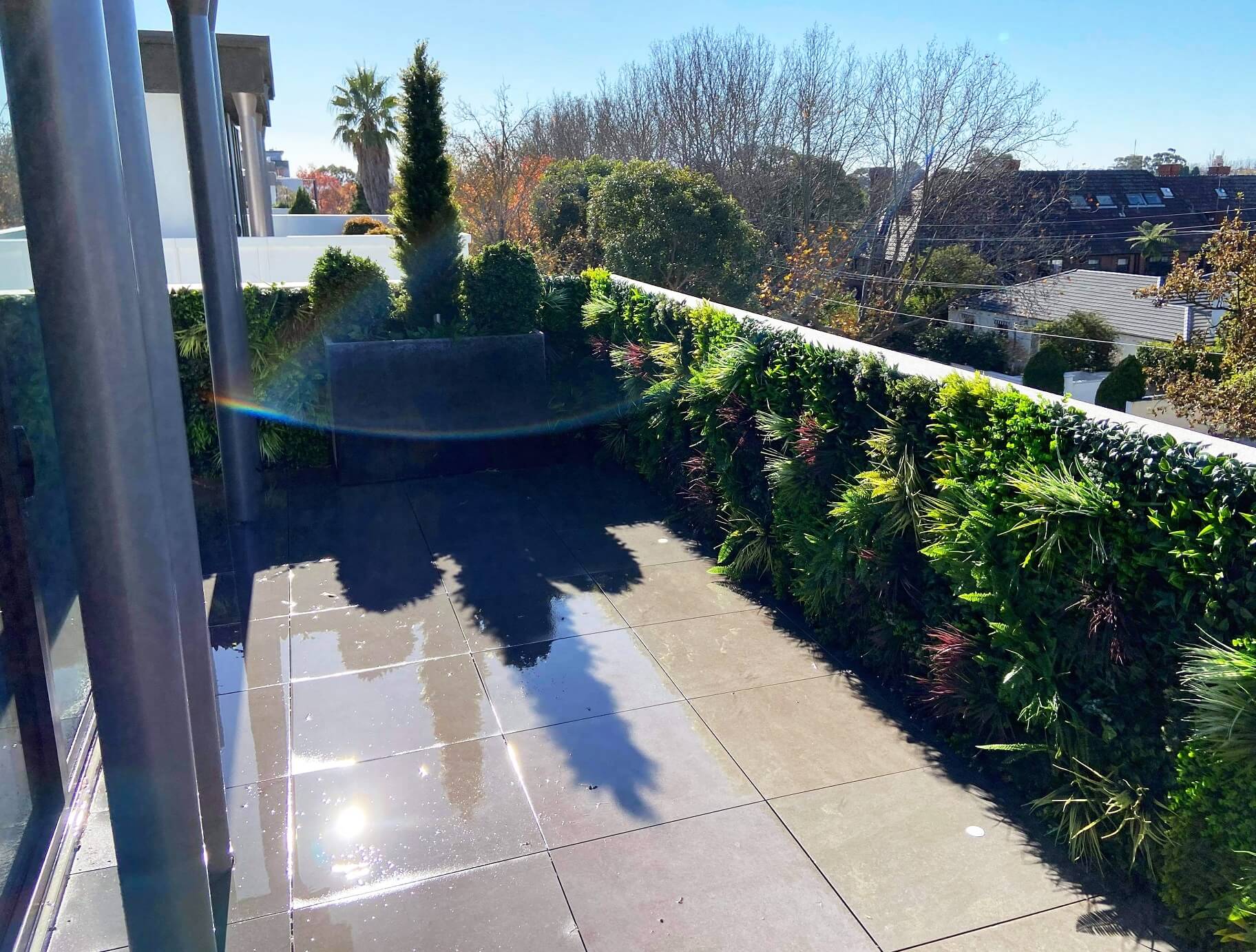 Balcony Garden with Artificial Green Wall Panel Urban Greenery Vertical Garden