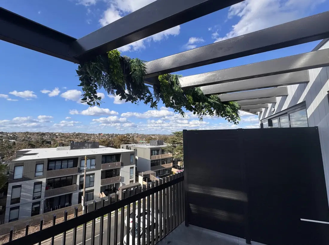 Artificial hanging greenery balcony canopy with uv resistant plants