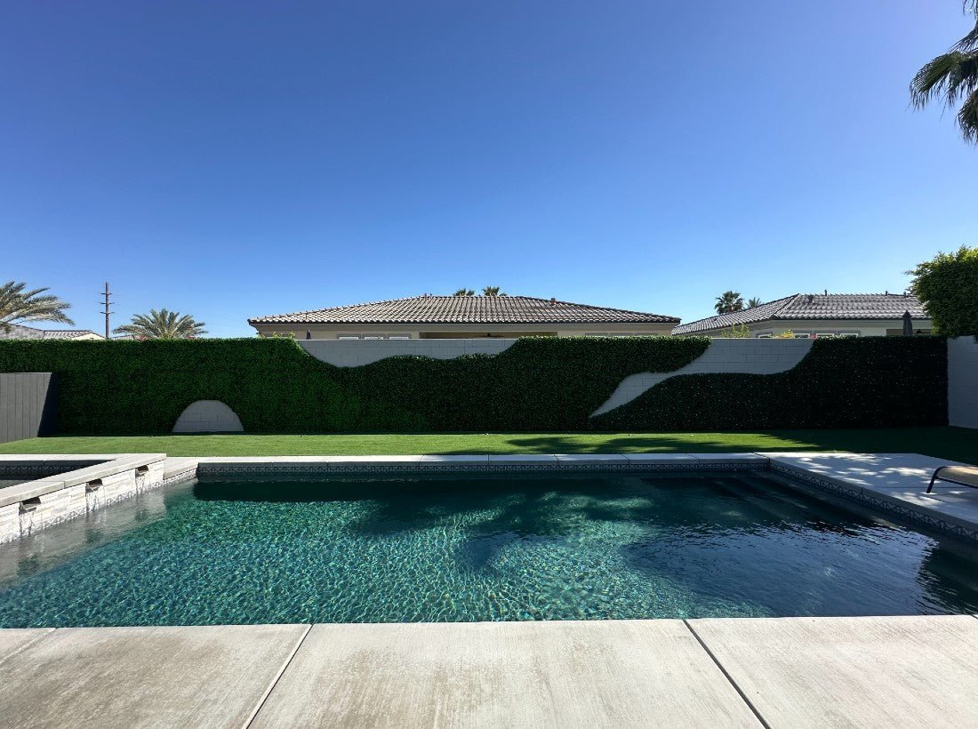 How an Unconventional Artificial Green Wall Idea Revitalized a Client's Poolside - Designer Plants USA