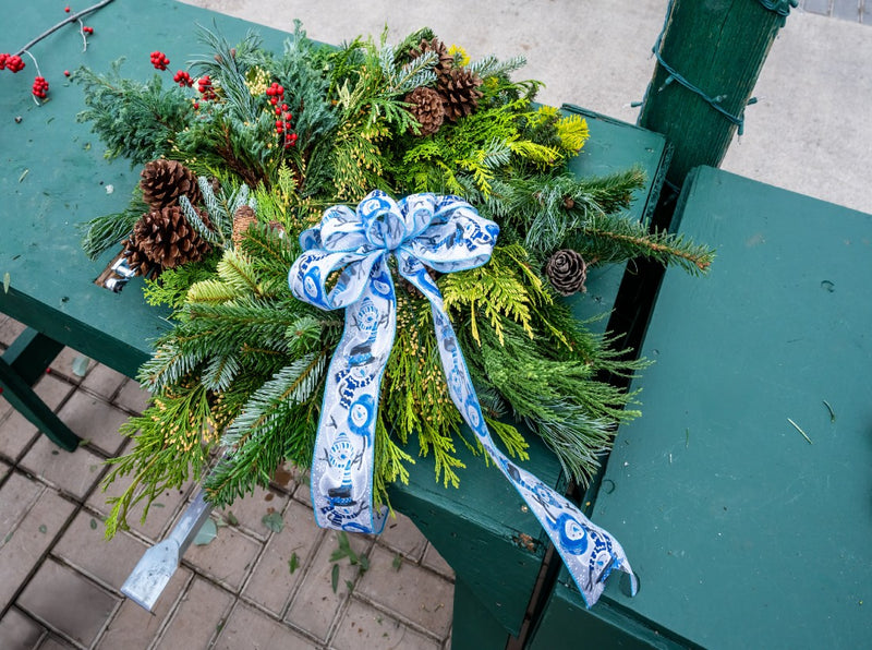 artificial Christmas wreath we did by ourselves