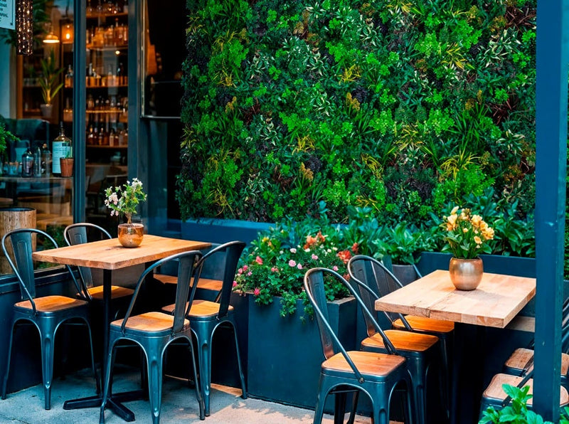 biophilic outdoor cafe decoration