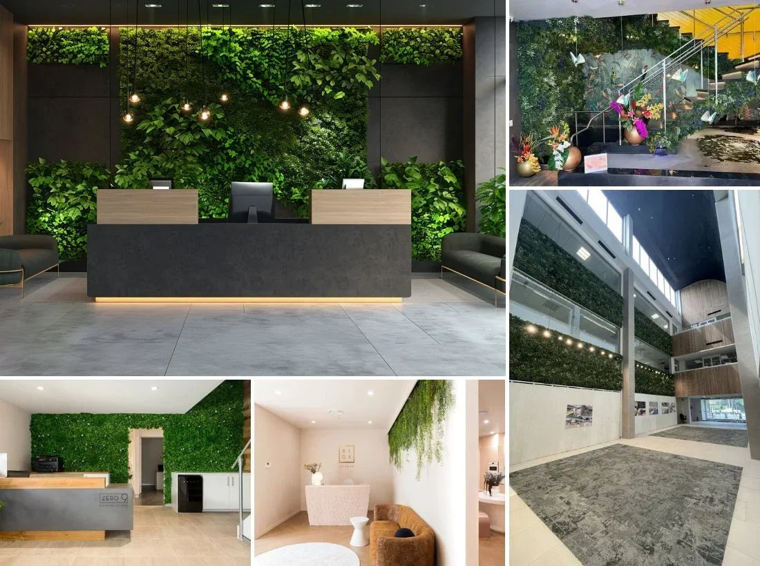 office receptions with artificial green walls