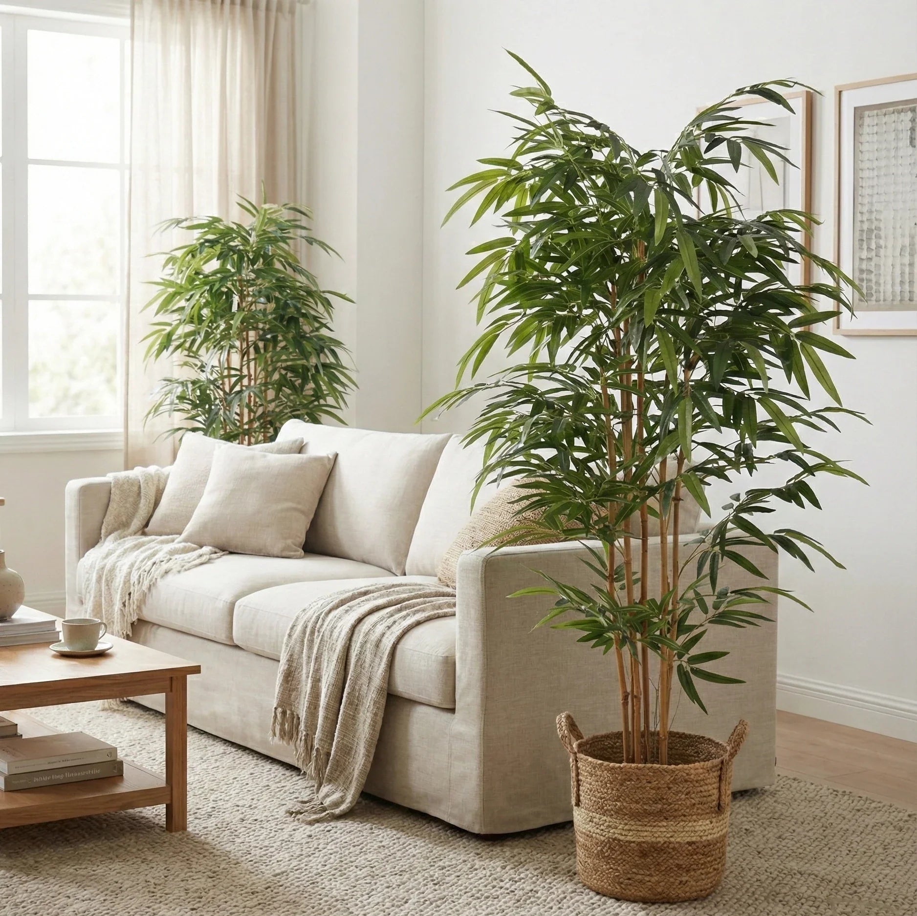 Potted Bamboo Natural Trunk Artificial Tree 70.9in, Non Fire Resistant Artificial Tree