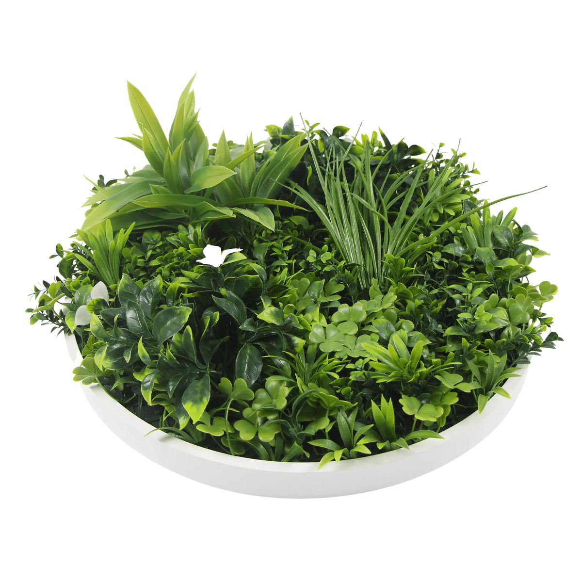 Artificial Green Wall Disc 30in – White Frame – UV Resistant – Commercial Grade