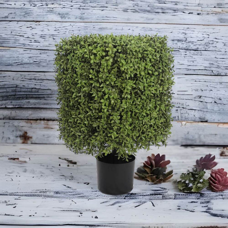 Premium Potted Artificial Square Topiary Plant 22" UV Resistant (Clearance)